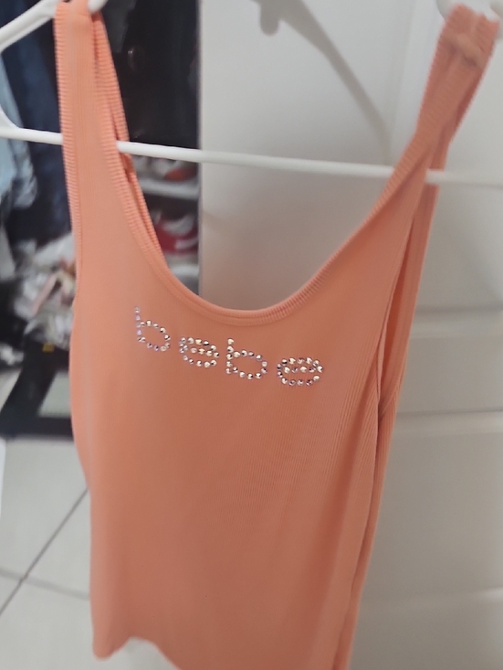 bebe Tops - bebe Peach Crystal Logo Ribbed Tank